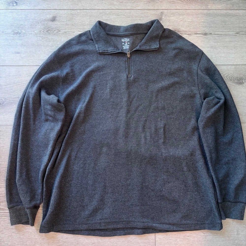 Red Head Brand Co Mens 2XL Charcoal Gray Waffle Knit Quarter Zip Pullover Top